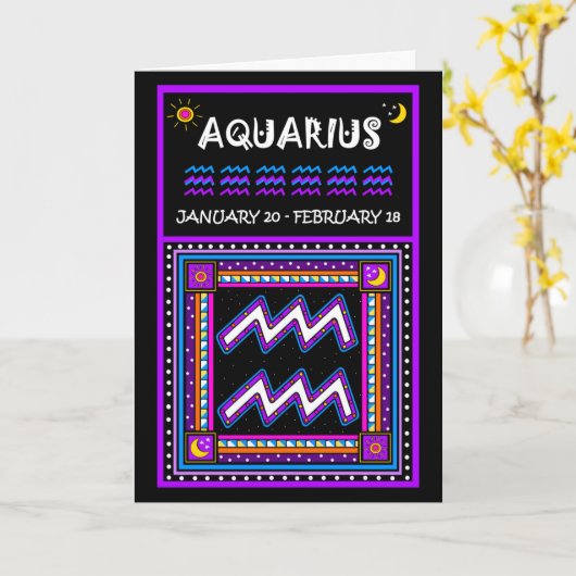 GLÜCKLICH GEBURTSTAG AQUARIUS! KARTE (Gelbe Blume)