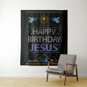 Glücklich Geburtstag Jesus Weihnachten Lila Religi Wandteppich
