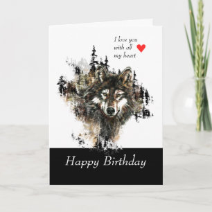 Glücklich Geburtstag Liebe Masculine Wolf Berg Karte