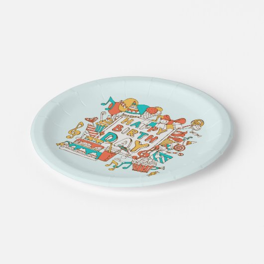 GLÜCKLICH GEBURTSTAG! PAPPTELLER (Schrägansicht)