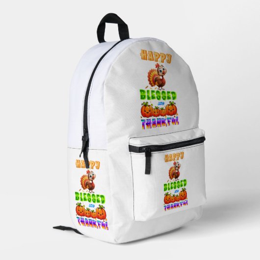 Glücklich Gesegnet Und Dankbar Bedruckter Rucksack (Rückseitige Ecke links)