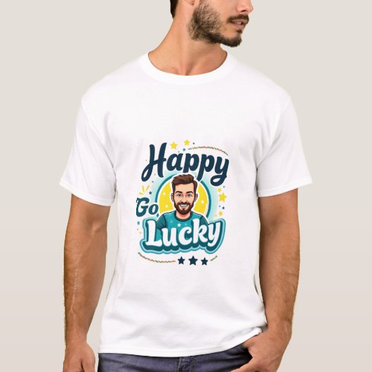 Glücklich Go Lucky: Lächelnder Mann mit positivem T-Shirt (Vorderseite)
