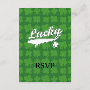 Glücklich, grün/weiß 4 Leaf Klee RSVP Karte