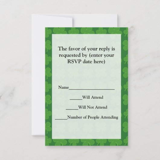 Glücklich, grün/weiß 4 Leaf Klee RSVP Karte (Rückseite)