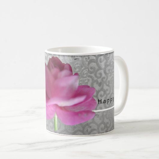 Glücklich ich pinkfarbene Rosen-Tasse Kaffeetasse (VorderseiteRechts)