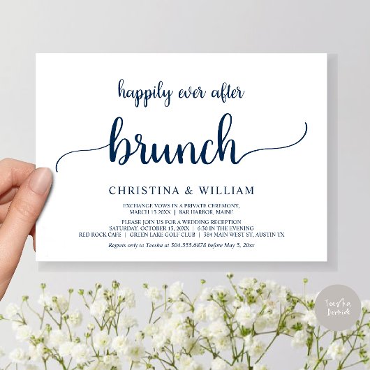 Glücklich immer nach Brunch, Elopement, Navy Blue Einladung