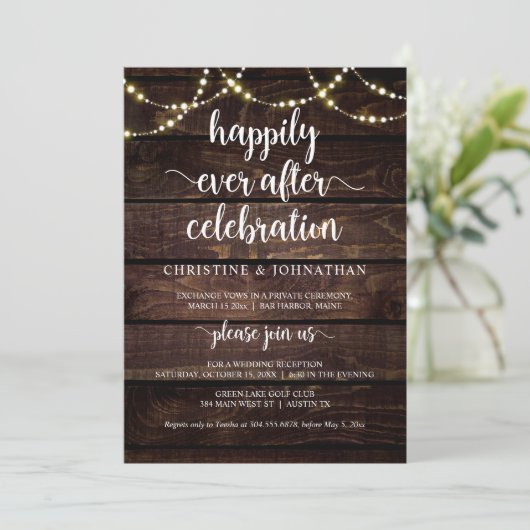 Glücklich immer nach dem Feiern, rustikale Elopeme Einladung (Stehend Vorderseite)