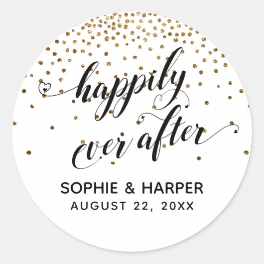 Glücklich immer nach dem Herzen und Gold Confetti Runder Aufkleber (Vorderseite)