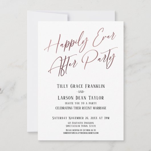 Glücklich immer nach dem Party Rose Gold Elegante Einladung (Vorderseite)