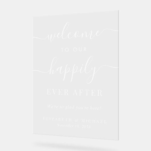 Glücklich immer nach der weißen Skripthochzeit Wil Acrylschild (Winkel)