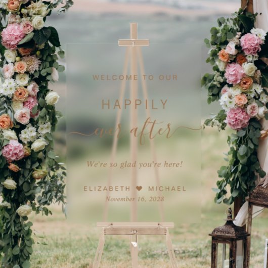 Glücklich immer nach Gold Script Hochzeit Willkomm Acrylschild