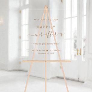 Glücklich immer nach Gold Script Hochzeit Willkomm Acrylschild