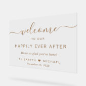 Glücklich immer nach Gold Script Hochzeit Willkomm Acrylschild (Winkel)