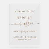 Glücklich immer nach Gold Script Hochzeit Willkomm Acrylschild (Vorderseite)