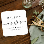 glücklich immer nach Hochzeit Rechteckiger Pappuntersetzer<br><div class="desc">Chic Paper Coaster für Ihre Hochzeit,  Probe-Dinner,  Verlobungs-Partys,  Paare Duschen und andere Hochzeitsfeiern mit "Happily Ever After" in einer Mischung aus einfachen Typografie und ein Swash-Skript,  Ihre Vornamen verbunden mit einem Herz und Ihrem Hochzeitsdatum.</div>