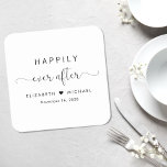 glücklich immer nach Hochzeit Rechteckiger Pappuntersetzer<br><div class="desc">Elegante Untersetzer für Ihre Hochzeitsfeier,  Probe Dinner,  Verlobungsfeier und andere Hochzeitsfeiern mit "Happily Ever After" in einfacher Typografie und einem stilvollen Drehbuch,  Ihren Namen verbunden mit einem Herz und Ihrem Empfang Datum.</div>