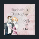 Glücklich immer nach Vintage Hochzeit Paar Magnet<br><div class="desc">Ein niedlicher Magnet mit einem Retro-Vintagen Stil,  personalisiert mit Ihrem Namen und Text,  der glücklich sagt,  immer danach. Ein elegantes Set auf einem rosa Hintergrund mit verblassten rosa Rosen. Eine extravagante Hochzeitsbilderin in einer liebevollen Umarmung mit Aquarellen. Chic und elegant mit einem schattigen,  altmodischen Flair.</div>