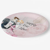 Glücklich immer nach Vintage Hochzeit Paar Pappteller (Schrägansicht)