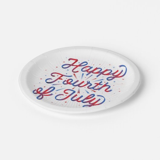 Glücklich Juli 4./7" PapierTeller (rot/Blau) (Schrägansicht)