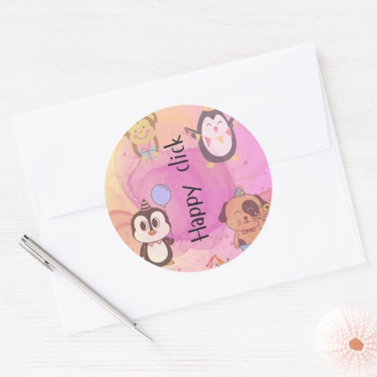 glücklich klicken runder aufkleber (Umschlag)