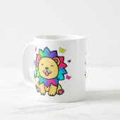 Glücklich lächelnd Löwe mit Schmetterlingen. Kaffeetasse (Vorderseite Links)