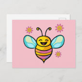 Glücklich lächelnde Babybiene mit Blume. Postkarte (Vorne/Hinten)