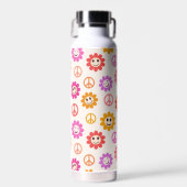 Glücklich Lächelnde Blume mit Friedenszeichen Indi Trinkflasche (Vorne)