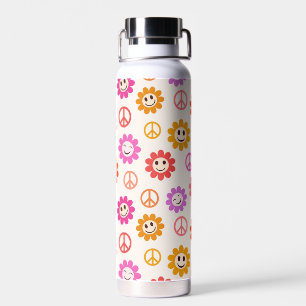 Glücklich Lächelnde Blume mit Friedenszeichen Indi Trinkflasche