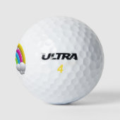 Glücklich lächelnde Giraffe, Regenbogen, Wolken, Golfball (Logo)