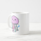 Glücklich lächelnde Qualle mit Blasen. Kaffeetasse (Vorderseite Links)