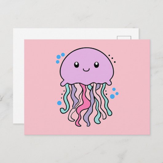 Glücklich lächelnde Qualle mit Blasen. Postkarte (Vorne/Hinten)