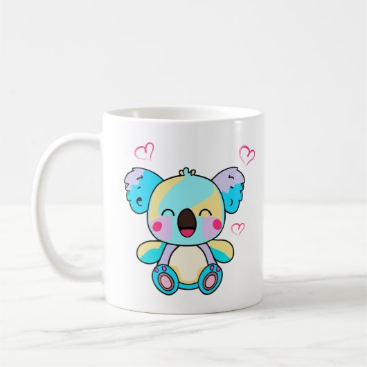Glücklich lächelnder Baby koala Bär mit Liebe Herz Kaffeetasse (Links)