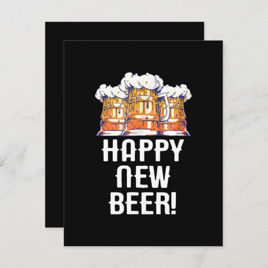 GLÜCKLICH NEUES BIER! Silvester Party trinken Begleitkarte (Vorne/Hinten)