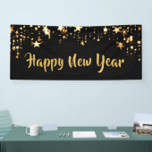 GLÜCKLICH NEUES JAHR Black and Gold Stars Banner (Messe)