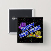 GLÜCKLICH NEUES JAHR! Blauer Text mit/Party Hefts Button (Vorne & Hinten)