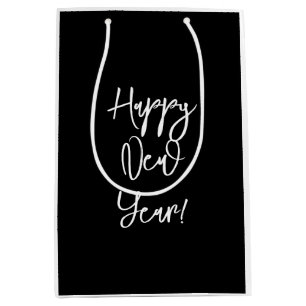 GLÜCKLICH NEUES JAHR! Modernes Schwarz-weißes Chic Mittlere Geschenktüte