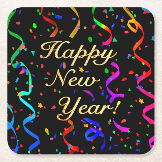 "GLÜCKLICH NEUES JAHR!" RECHTECKIGER PAPPUNTERSETZER (Vorderseite)