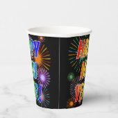 "GLÜCKLICH NEUES JAHR!" Regenbogentext, Fireworks- Pappbecher (Rechts)