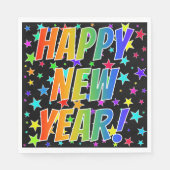 "GLÜCKLICH NEUES JAHR!" Regenbogentext, Sternmuste Serviette (Vorderseite)