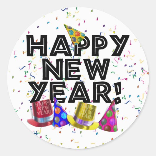 GLÜCKLICH NEUES JAHR! RUNDER AUFKLEBER (Vorderseite)