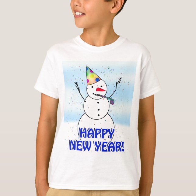 GLÜCKLICH NEUES JAHR! Snowman feiern T-Shirt (Vorderseite)