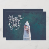 GLÜCKLICH NEUJAHR VINTAGE BÄUME-WEISS FEIERTAGSKARTE (Vorne/Hinten)