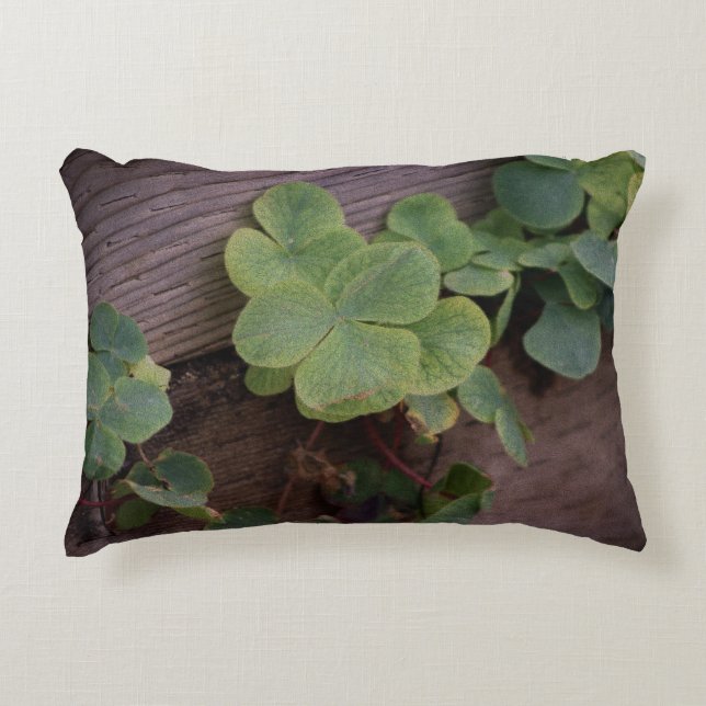 Glücklich oder bestimmt? St. Patricks Day-Kleeblät Dekokissen (Vorderseite)