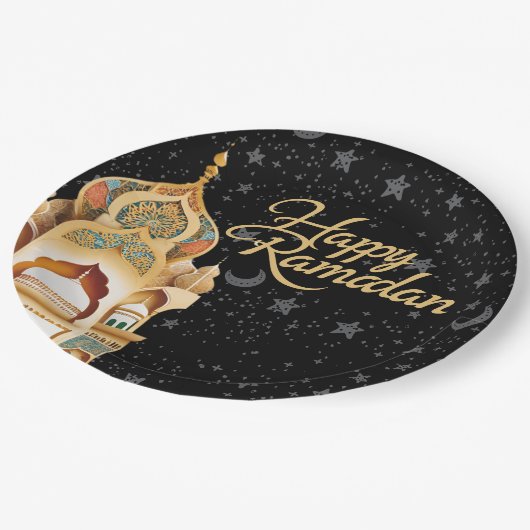 glücklich Ramadan Pappteller (Schrägansicht)