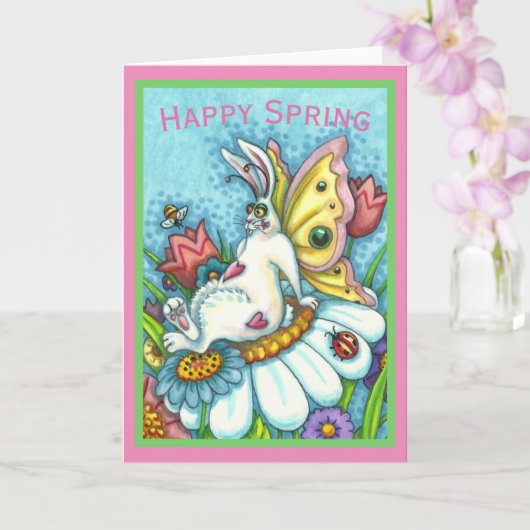 GLÜCKLICH SPRING FLUTTERBUN RABBIT, FUNNY BUNNY Bl Karte (Orchidee)