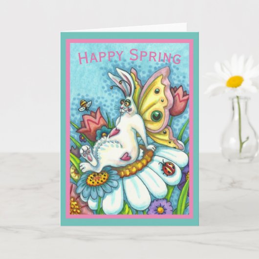 GLÜCKLICH SPRING FLUTTERBUN RABBIT, FUNNY BUNNY Bl Karte (Kleine Pflanze)