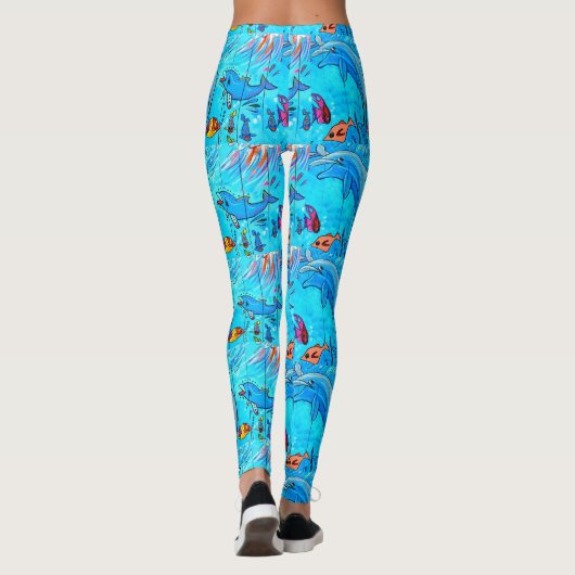 glücklich springende Delphine blau Leggings (Rückseite)