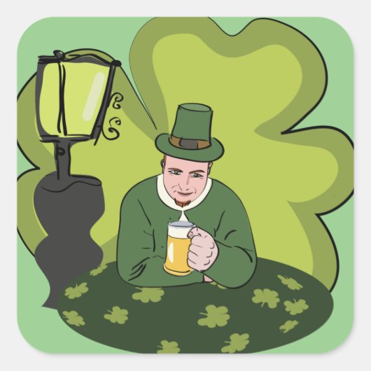 "GLÜCKLICH ST. PATRICK'S DAY" LEPRECHAUN QUADRATISCHER AUFKLEBER (Vorderseite)