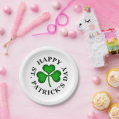 GLÜCKLICH ST. PATRICK'S DAY Text grün Clover Kleeb Pappteller (Party)