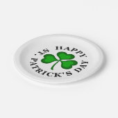 GLÜCKLICH ST. PATRICK'S DAY Text grün Clover Kleeb Pappteller (Schrägansicht)